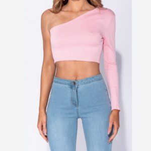Pink One-sleeve Crop Top